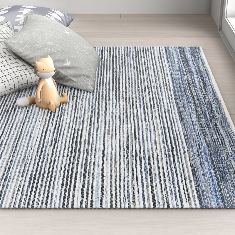 Braided Cotton Area Rug - Handmade Blue/Navy Striped Nursery Rug