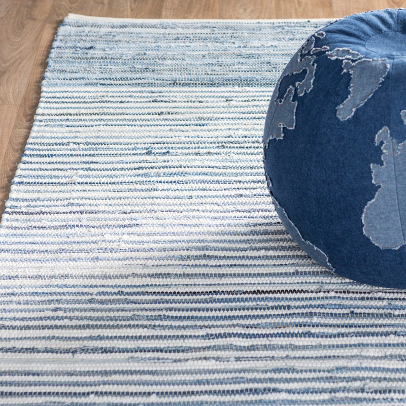 Braided Cotton Area Rug - Handmade Blue/Navy Striped Nursery Rug