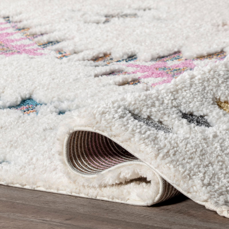 Ivory Diamond Shag Rug - Soft Performance Polypropylene - Kids & Nursery