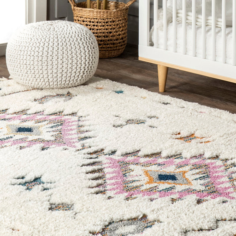 Ivory Diamond Shag Rug - Soft Performance Polypropylene - Kids & Nursery