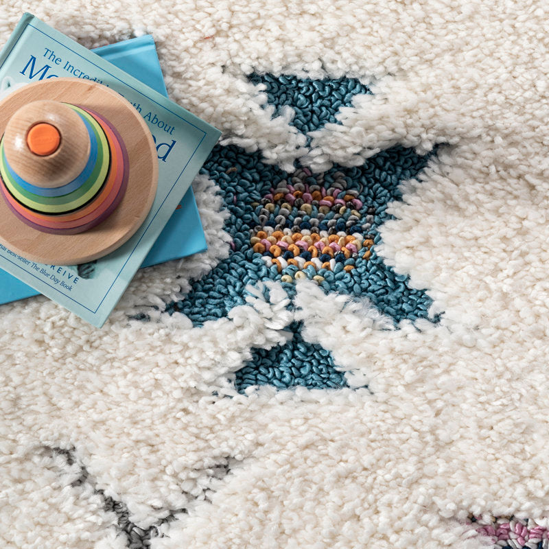 Ivory Diamond Shag Rug - Soft Performance Polypropylene - Kids & Nursery