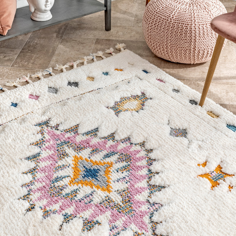 Ivory Diamond Shag Rug - Soft Performance Polypropylene - Kids & Nursery