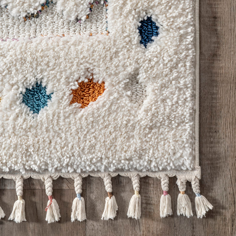 Ivory Diamond Shag Rug - Soft Performance Polypropylene - Kids & Nursery