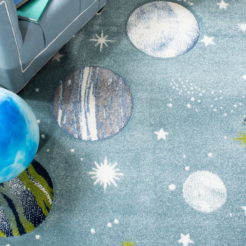 Higuera Modern Teal & Gray Area Rug - Stain Resistant Indoor Carpet