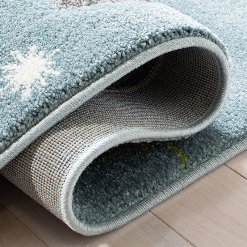 Higuera Modern Teal & Gray Area Rug - Stain Resistant Indoor Carpet