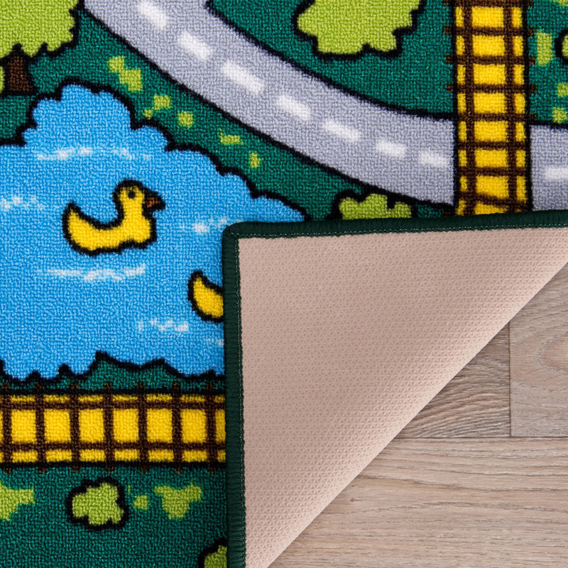 Kids City Map Play Rug - Tufted Non-Slip Green Educational Area Rug