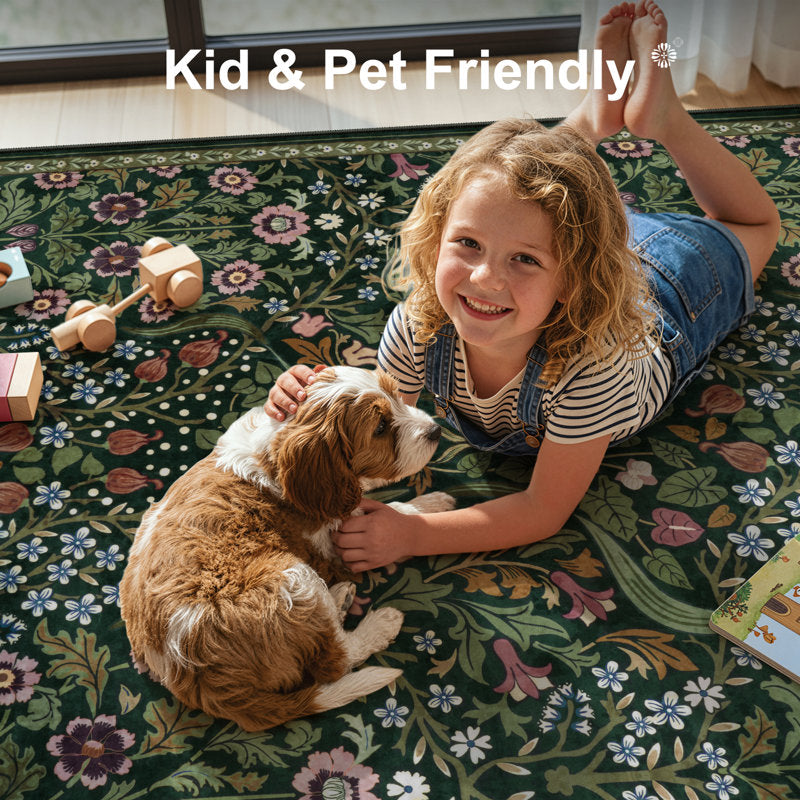 Kaldi - Floral Washable Area Rug Non-Slip Living Room & Bedroom