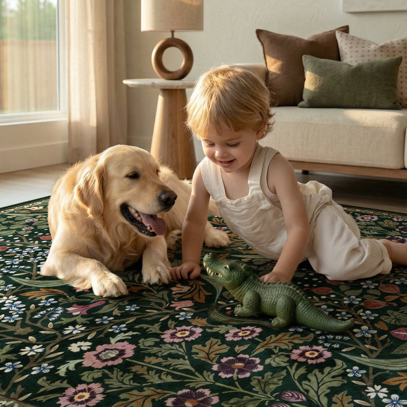 Kaldi - Floral Washable Area Rug Non-Slip Living Room & Bedroom