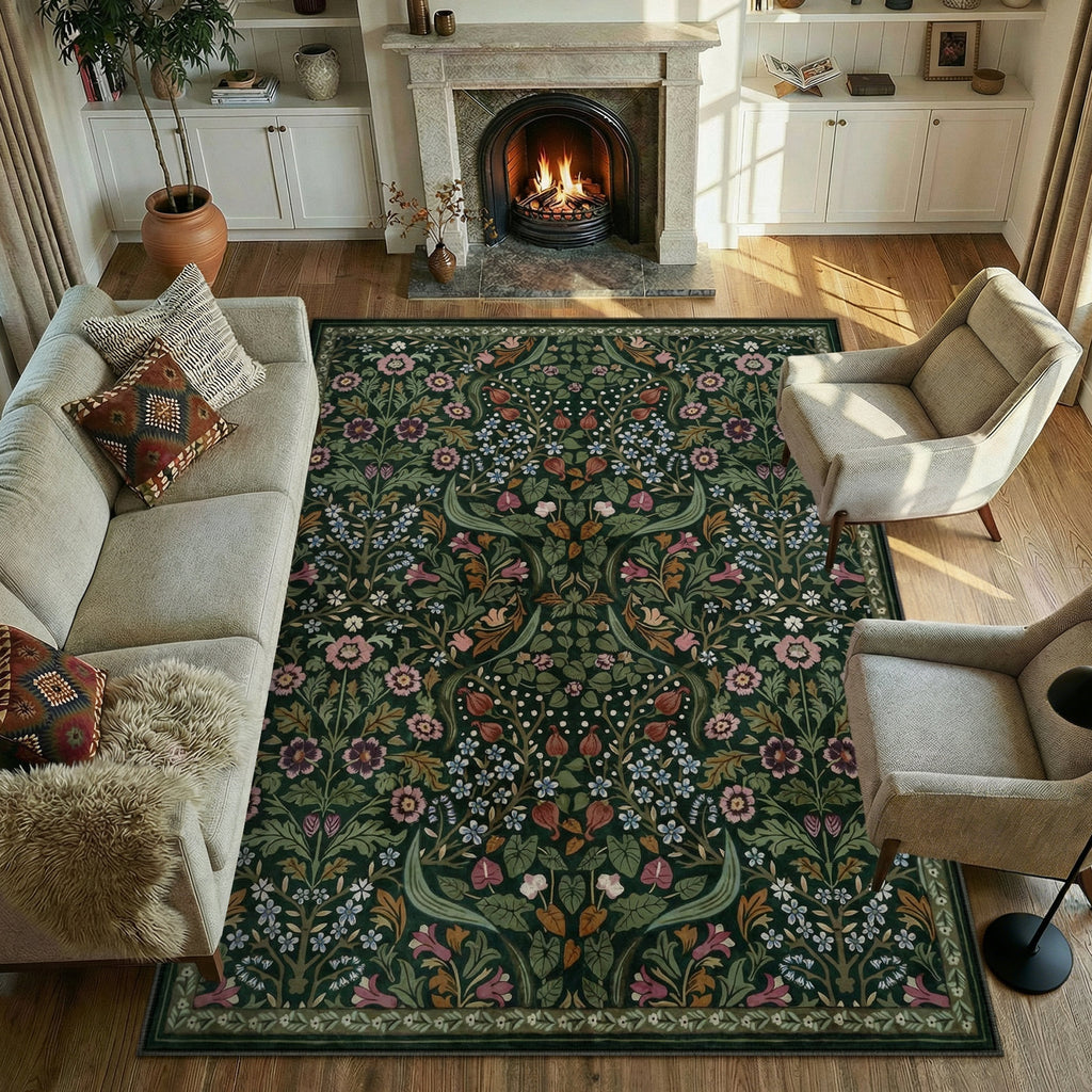 Kaldi - Floral Washable Area Rug Non-Slip Living Room & Bedroom