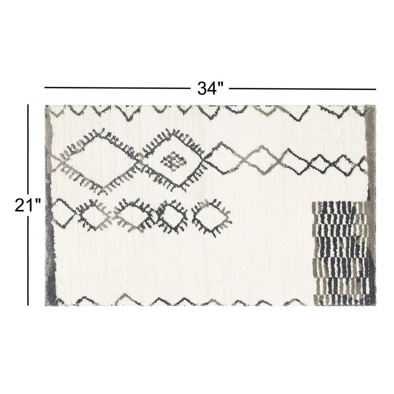 Kaylee Sahara Boho Non-Slip Machine Washable Bath Rug - Gray/Ivory
