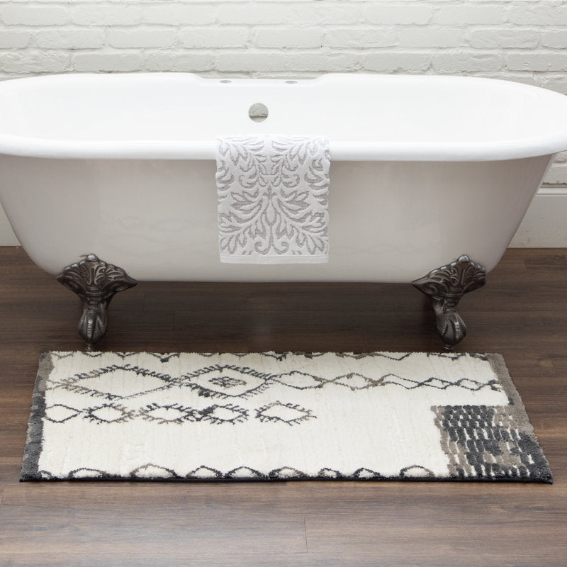 Kaylee Sahara Boho Non-Slip Machine Washable Bath Rug - Gray/Ivory