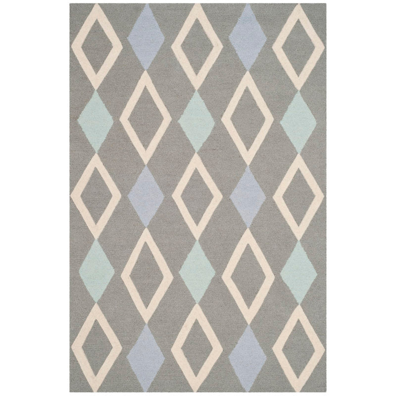 Hand Tufted Wool Rug - Gray Diamond Pattern - Nursery & Kids Room