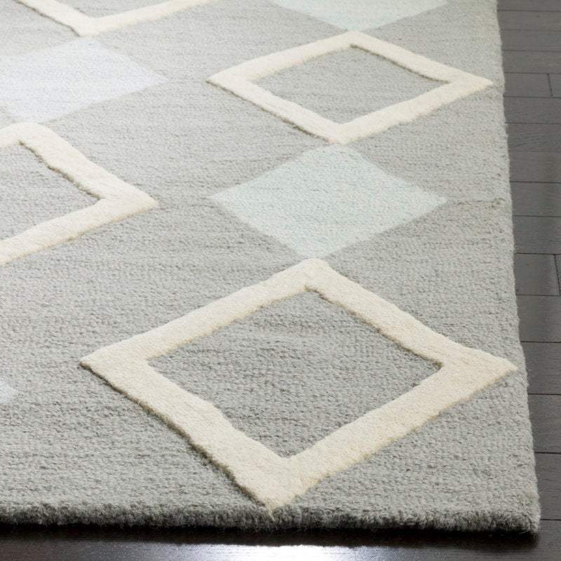Hand Tufted Wool Rug - Gray Diamond Pattern - Nursery & Kids Room