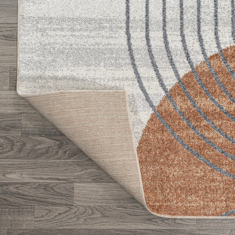 Modern Geometric Washable Runner Rug - Cream & Terra Polyester