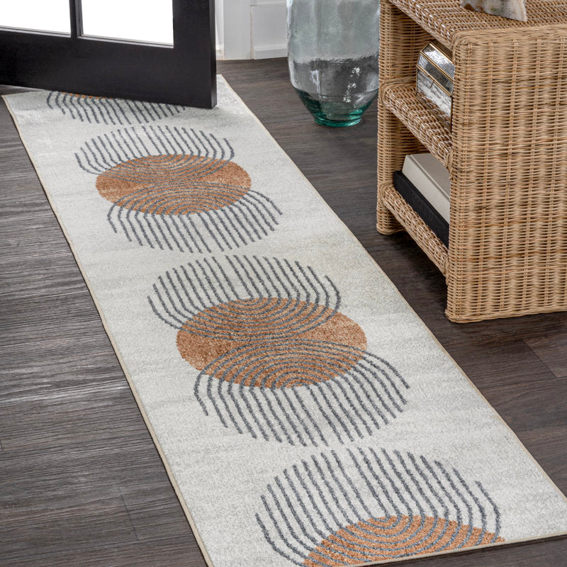 Modern Geometric Washable Runner Rug - Cream & Terra Polyester
