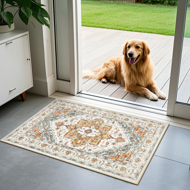3-Piece Kitchen Rug Set - Vintage Floral Polyester - Non-Slip Mats