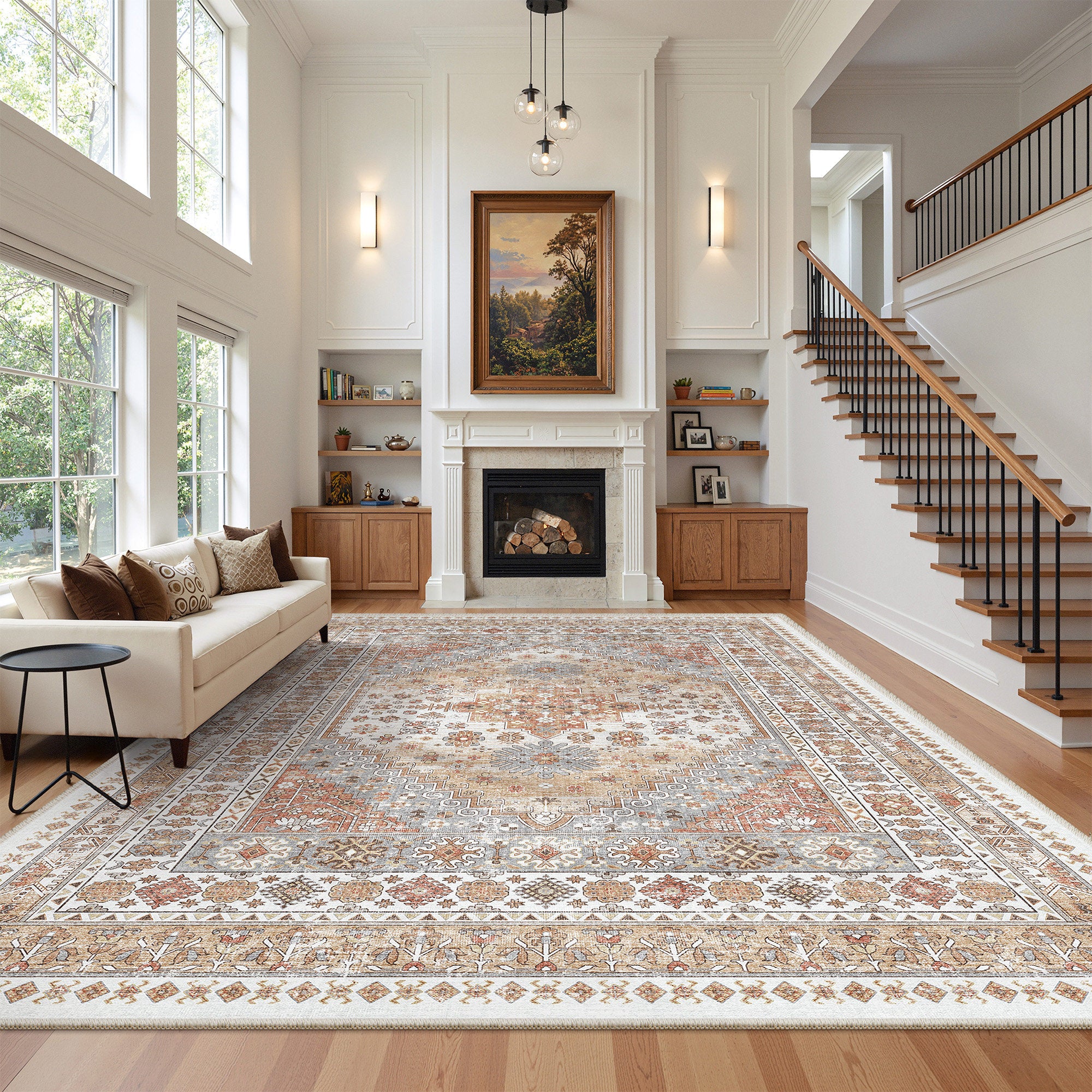 Malaika - Machine-Washable Medallion Area Rug Vintage Non-Slip