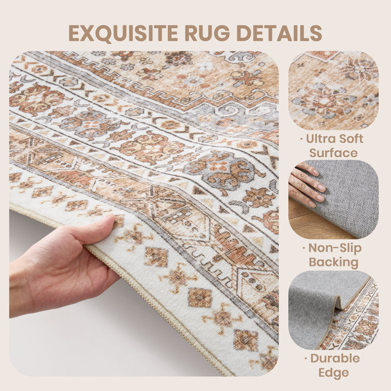 Malaika - Machine-Washable Medallion Area Rug Vintage Non-Slip