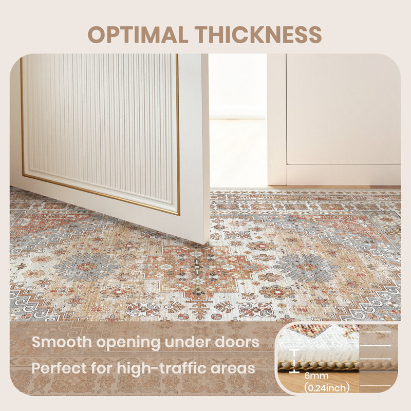 Malaika - Machine-Washable Medallion Area Rug Vintage Non-Slip