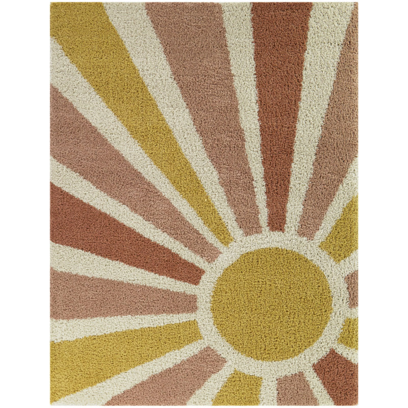Rainbow Shag Area Rug - Modern Polypropylene Sun Design for Kids Room