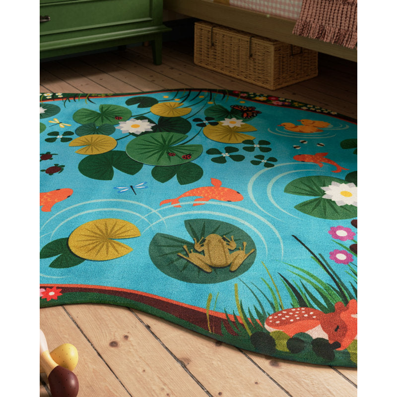 Momeni Playground Pond Blue Kids Area Rug - Soft Polyester Play Mat