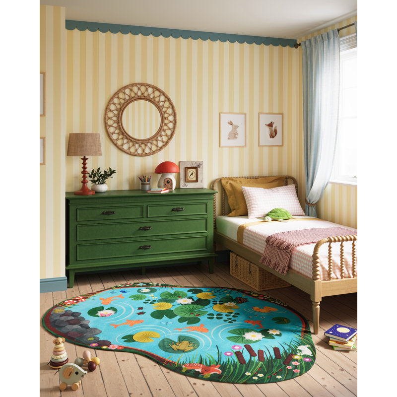 Momeni Playground Pond Blue Kids Area Rug - Soft Polyester Play Mat