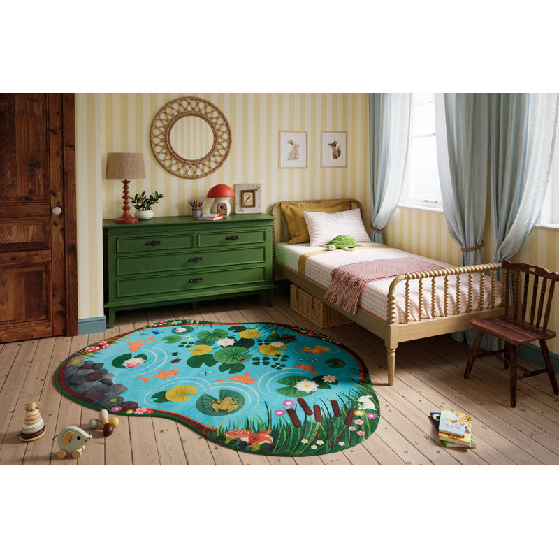 Momeni Playground Pond Blue Kids Area Rug - Soft Polyester Play Mat