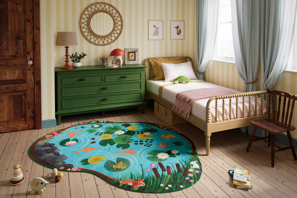 Momeni Playground Pond Blue Kids Area Rug - Soft Polyester Play Mat
