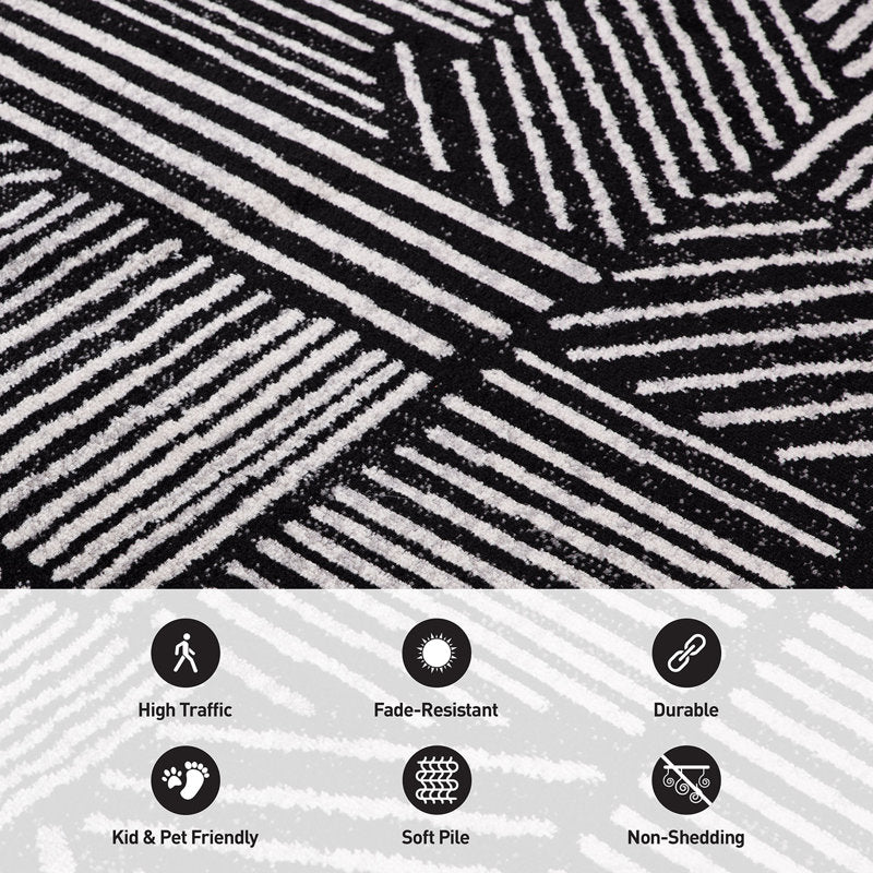 Rambo - Geometric Black & Ivory Polypropylene Indoor Area Rug