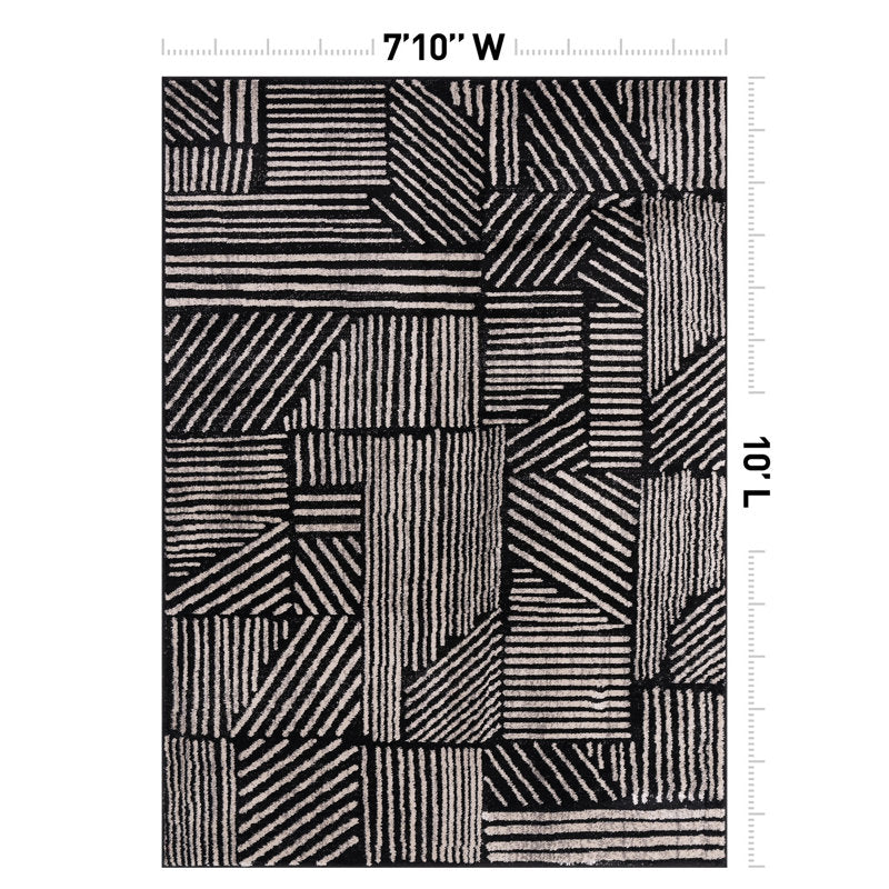 Rambo - Geometric Black & Ivory Polypropylene Indoor Area Rug