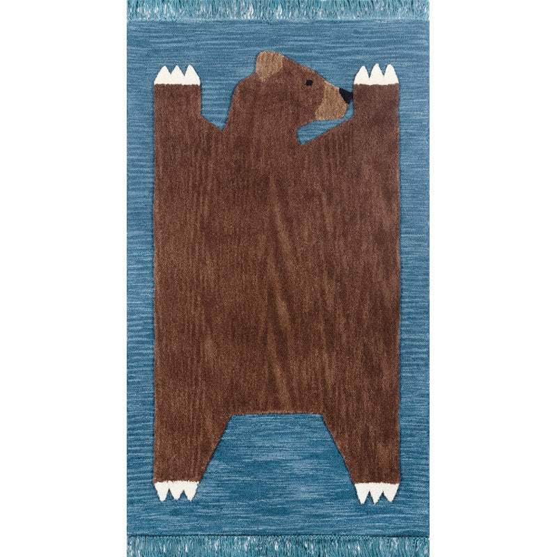 Handmade Wool Bear Animal Print Rug for Kids Room & Nursery