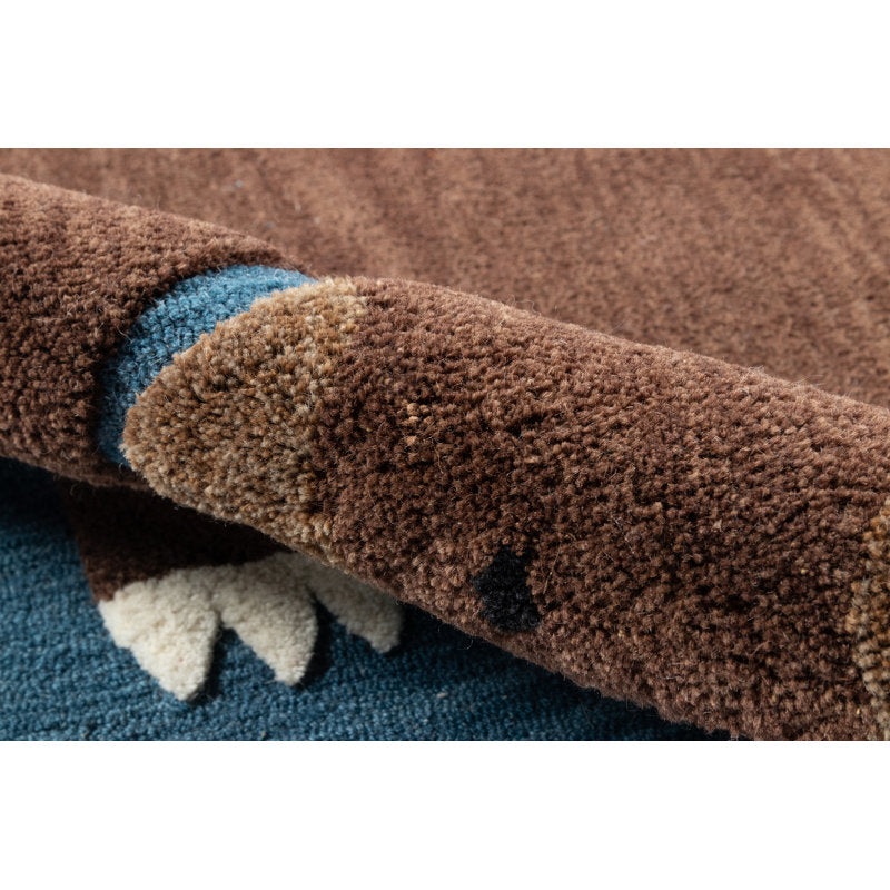 Handmade Wool Bear Animal Print Rug for Kids Room & Nursery