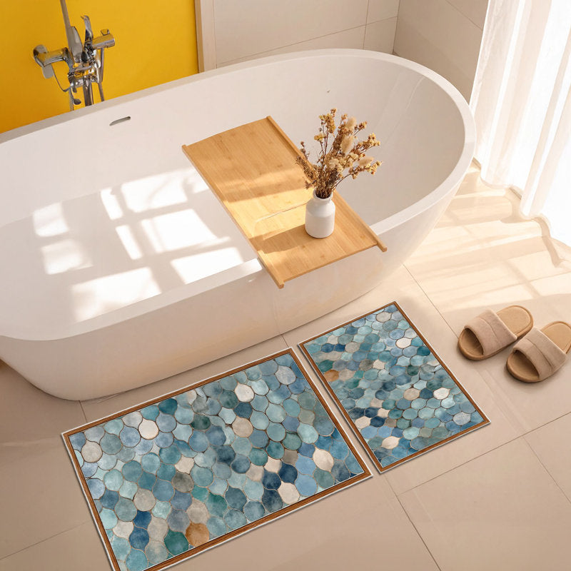Soft Blue 2-Piece Bathmat Set - Non-Slip Polyester Bathroom Rugs