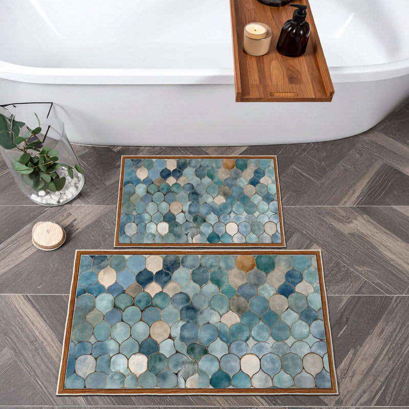 Soft Blue 2-Piece Bathmat Set - Non-Slip Polyester Bathroom Rugs