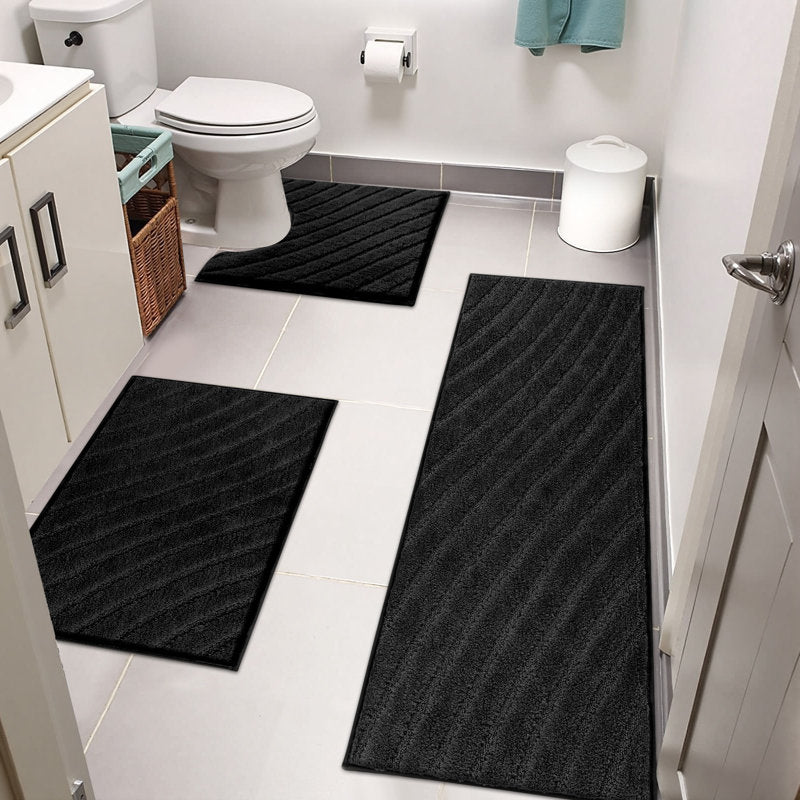 3-Piece Microfiber Bath Mat Set - Non-Slip Absorbent Rugs