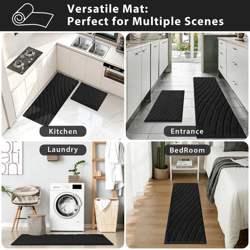 3-Piece Microfiber Bath Mat Set - Non-Slip Absorbent Rugs