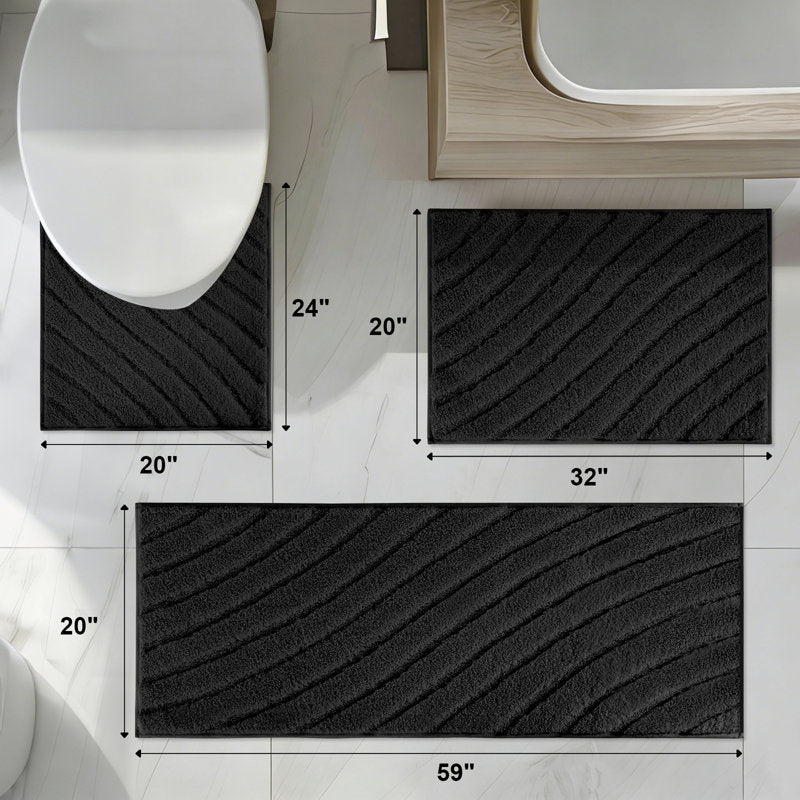 3-Piece Microfiber Bath Mat Set - Non-Slip Absorbent Rugs