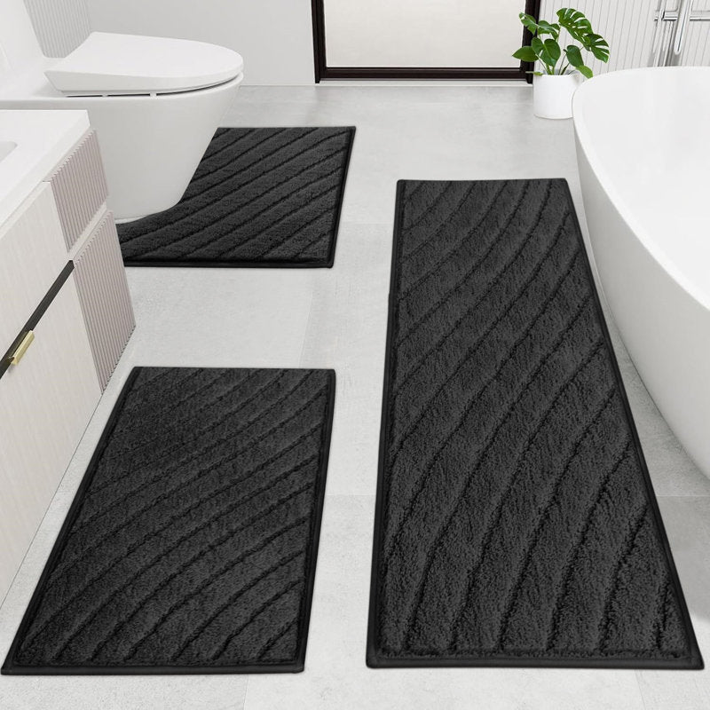 3-Piece Microfiber Bath Mat Set - Non-Slip Absorbent Rugs