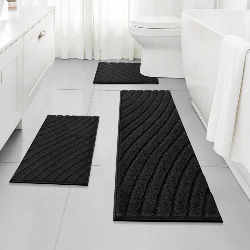 3-Piece Microfiber Bath Mat Set - Non-Slip Absorbent Rugs