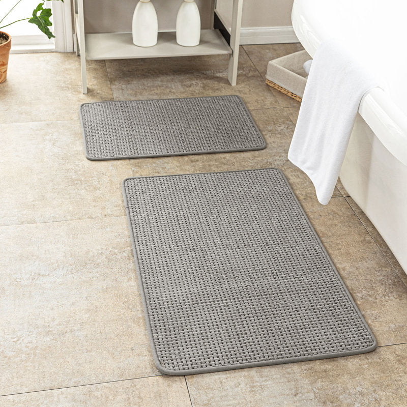 2-Piece Chenille Weave Non-Slip Bathroom Rug Set - Ultra Thin Gray