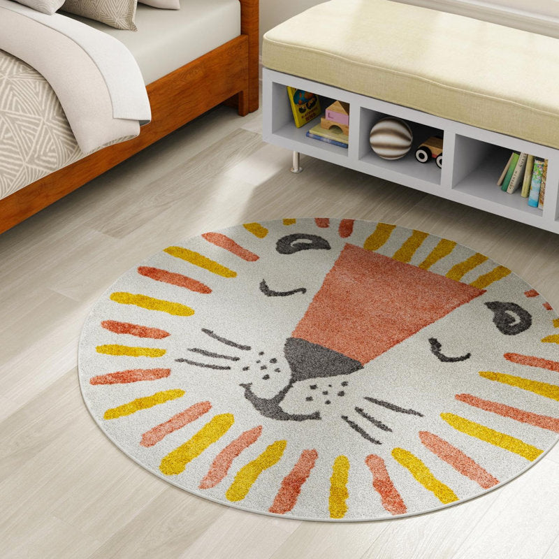 Sun Whimsy Kids Area Rug - Round Polypropylene Nursery Decor