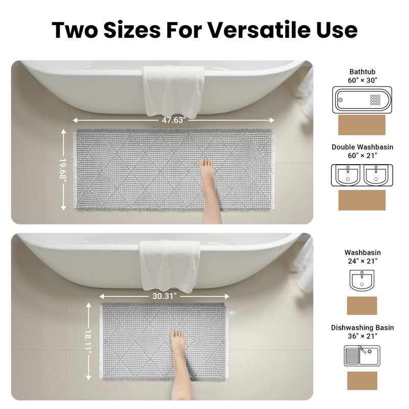 Waffle Bath Mat Set - Non-Slip Ultra Absorbent Boho Bathroom Rugs