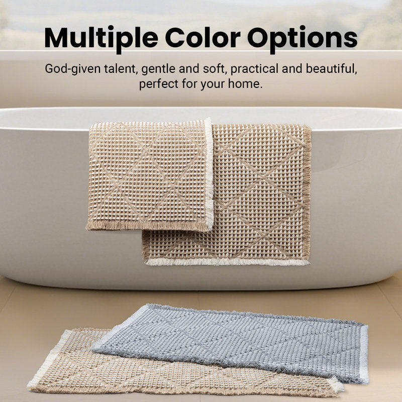 Waffle Bath Mat Set - Non-Slip Ultra Absorbent Boho Bathroom Rugs