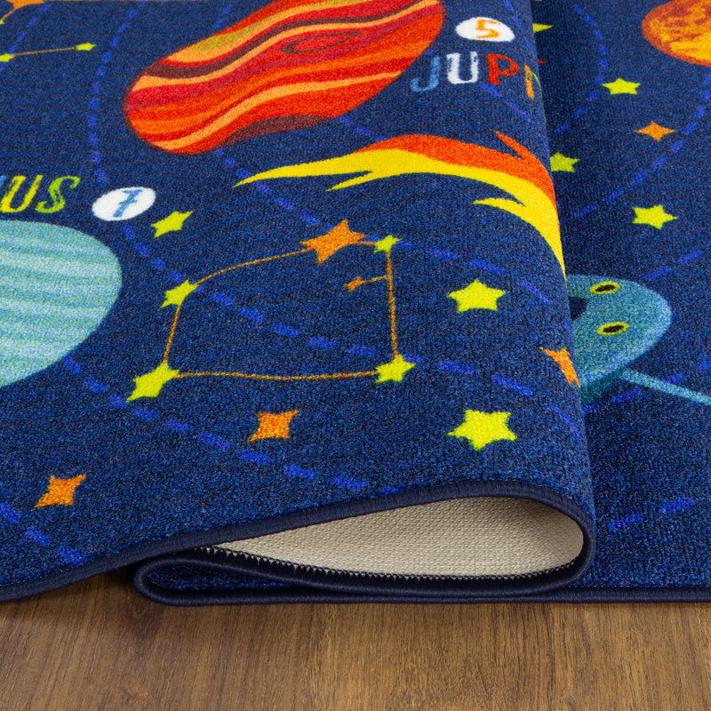 Solar System Educational Kids Rug - Outer Space Playroom Carpet